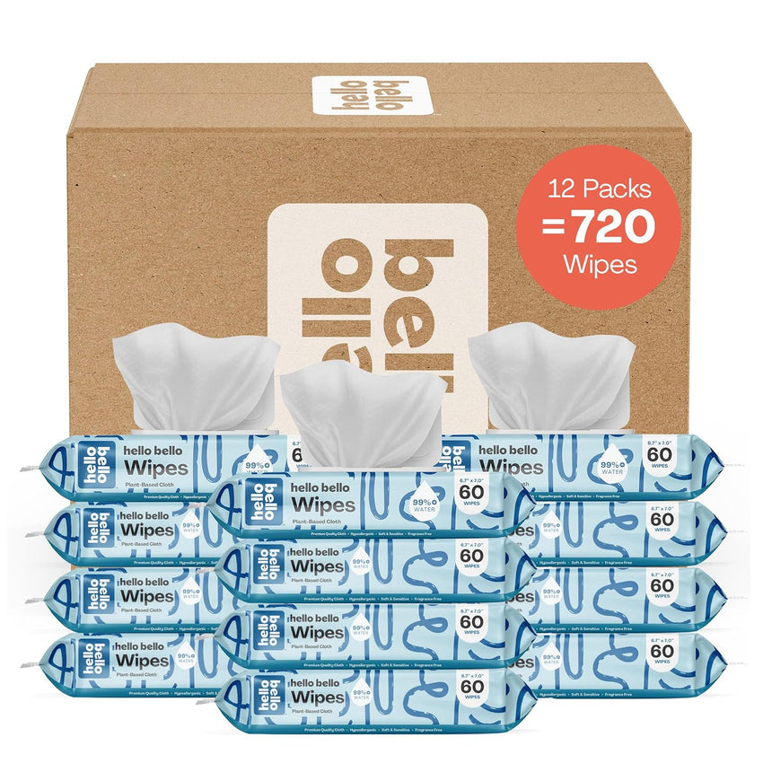Hello Bello Extra Gentle Unscented Baby Wipes, Plant Based, Made with 99% Water and Aloe for Babies and Kids, 720 Count - 7DAY'S