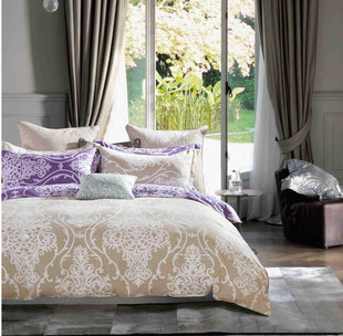 Hermman Beige/Purple Damask 100% Cotton Comforter Set