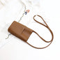 Brown leather crossbody phone bag with long strap, ideal for fashion and everyday use