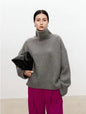 High neck cashmere sweater for women loose and thick with Woolen sweater with a knitted base - 7DAY'S