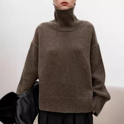 High neck cashmere sweater for women loose and thick with Woolen sweater with a knitted base - 7DAY'S