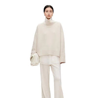 High neck cashmere sweater for women loose and thick with Woolen sweater with a knitted base - 7DAY'S
