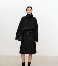 High neck cashmere sweater for women loose and thick with Woolen sweater with a knitted base - 7DAY'S