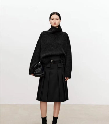 High neck cashmere sweater for women loose and thick with Woolen sweater with a knitted base - 7DAY'S