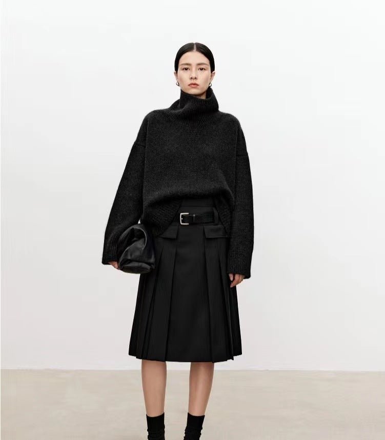 High neck cashmere sweater for women loose and thick with Woolen sweater with a knitted base - 7DAY'S