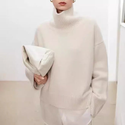 High neck cashmere sweater for women loose and thick with Woolen sweater with a knitted base - 7DAY'S