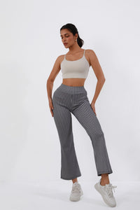 High - Waisted Houndstooth Flare Trousers – Sleek Fit, Comfy Stretch, Classy Look - 7DAY'S