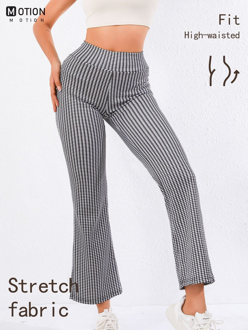 High - Waisted Houndstooth Flare Trousers – Sleek Fit, Comfy Stretch, Classy Look - 7DAY'S