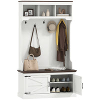 HOMCOM 3 - in - 1 Hall Tree with Shoe Storage, Coat Rack with Bench, Entryway Furniture with Five Hooks, White Wood Grain - 7DAY'S