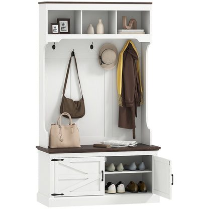 HOMCOM 3 - in - 1 Hall Tree with Shoe Storage, Coat Rack with Bench, Entryway Furniture with Five Hooks, White Wood Grain - 7DAY'S