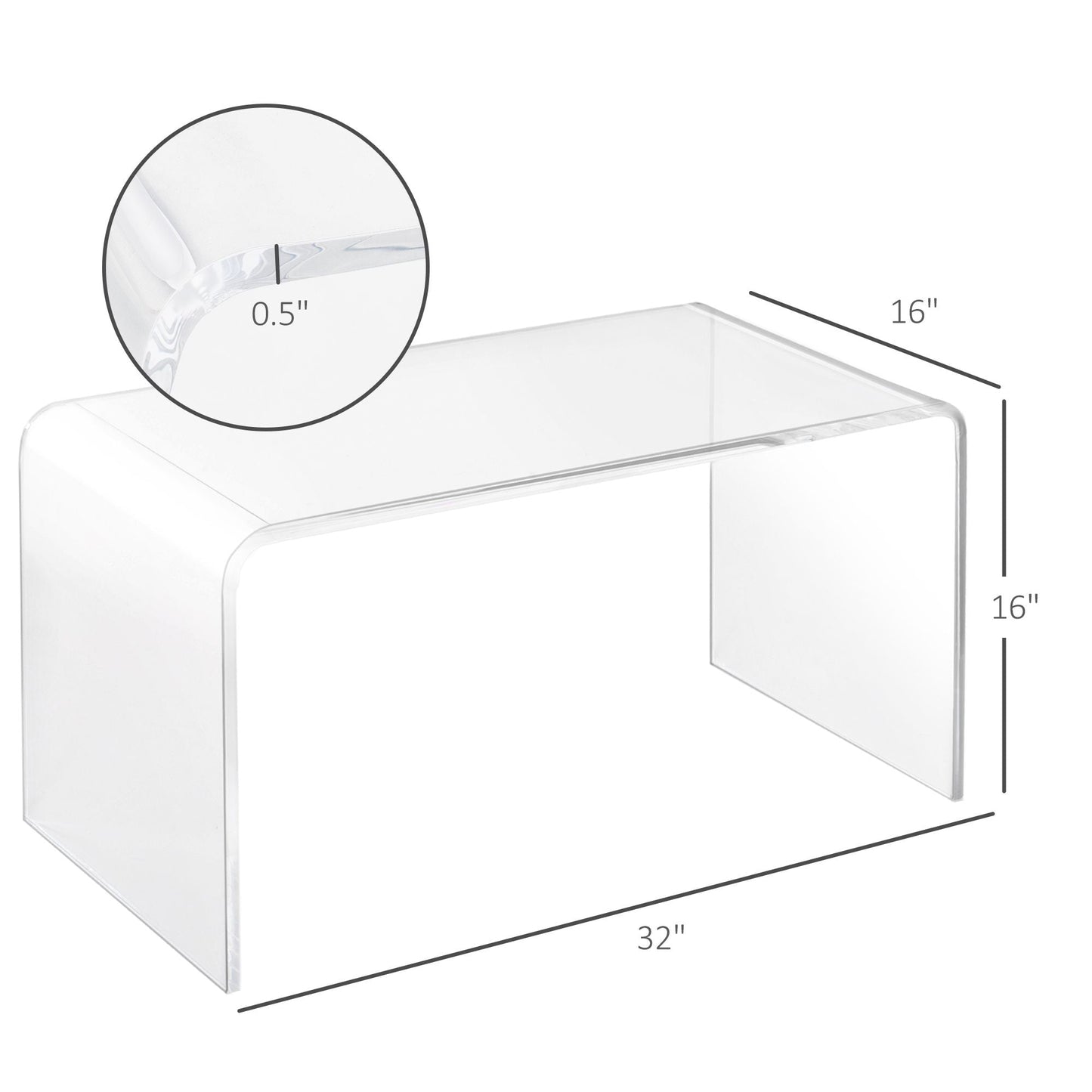 HOMCOM 32" Clear Acrylic Coffee Table, 0.5In Thick C - Shape Waterfall End Coffee Table, Multipurpose Lucite Tea Table for Living Room - 7DAY'S