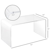 HOMCOM 32" Clear Acrylic Coffee Table, 0.5In Thick C - Shape Waterfall End Coffee Table, Multipurpose Lucite Tea Table for Living Room - 7DAY'S