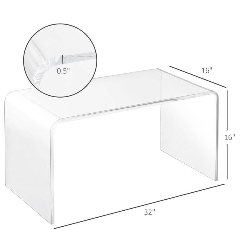 HOMCOM 32" Clear Acrylic Coffee Table, 0.5In Thick C - Shape Waterfall End Coffee Table, Multipurpose Lucite Tea Table for Living Room - 7DAY'S