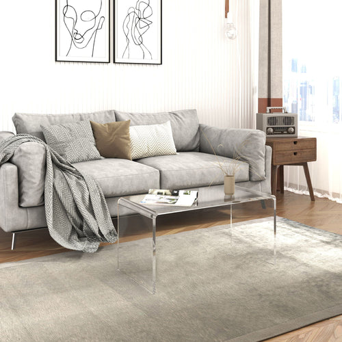 HOMCOM 32" Clear Acrylic Coffee Table, 0.5In Thick C - Shape Waterfall End Coffee Table, Multipurpose Lucite Tea Table for Living Room - 7DAY'S