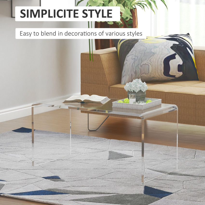 HOMCOM 32" Clear Acrylic Coffee Table, 0.5In Thick C - Shape Waterfall End Coffee Table, Multipurpose Lucite Tea Table for Living Room - 7DAY'S