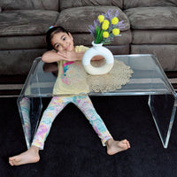 HOMCOM 32" Clear Acrylic Coffee Table, 0.5In Thick C - Shape Waterfall End Coffee Table, Multipurpose Lucite Tea Table for Living Room - 7DAY'S