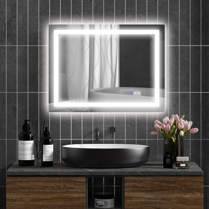 HOMCOM Dimmable Bathroom Mirror with Lights, 32" x 24" Backlit/Front Lit LED Mirror, Anti - Fog, Memory, Infinite Color Temp - 7DAY'S