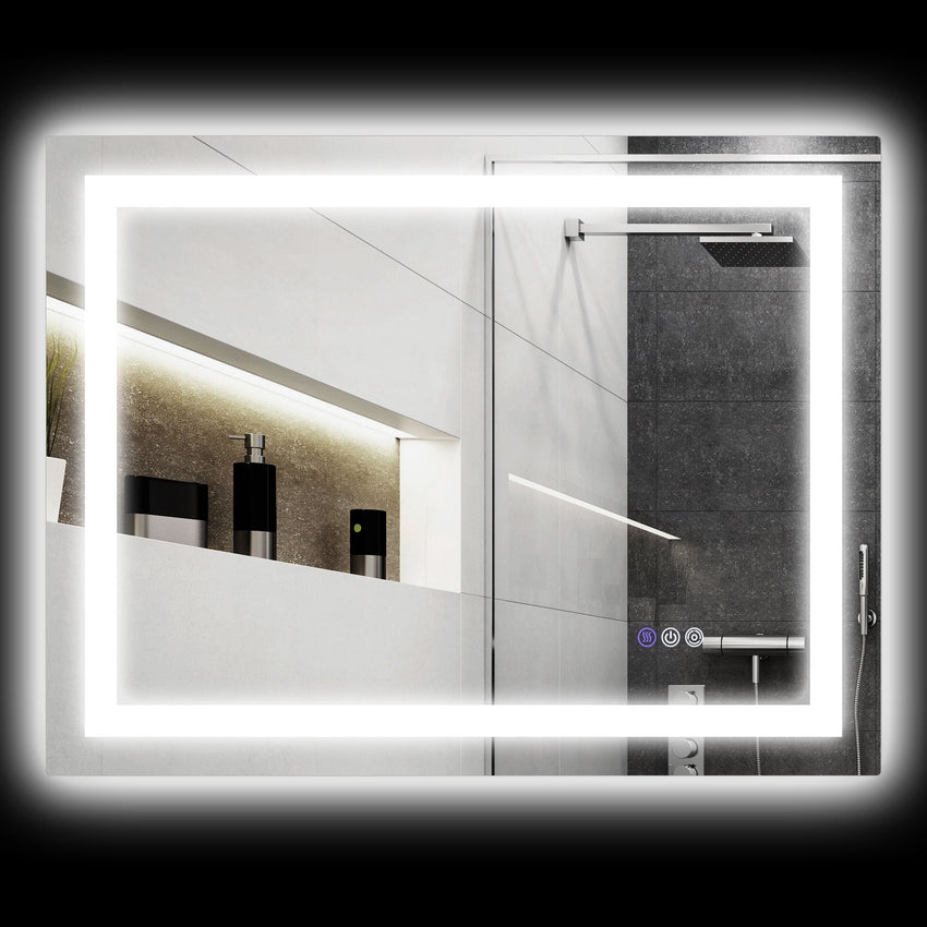 HOMCOM Dimmable Bathroom Mirror with Lights, 32" x 24" Backlit/Front Lit LED Mirror, Anti - Fog, Memory, Infinite Color Temp - 7DAY'S