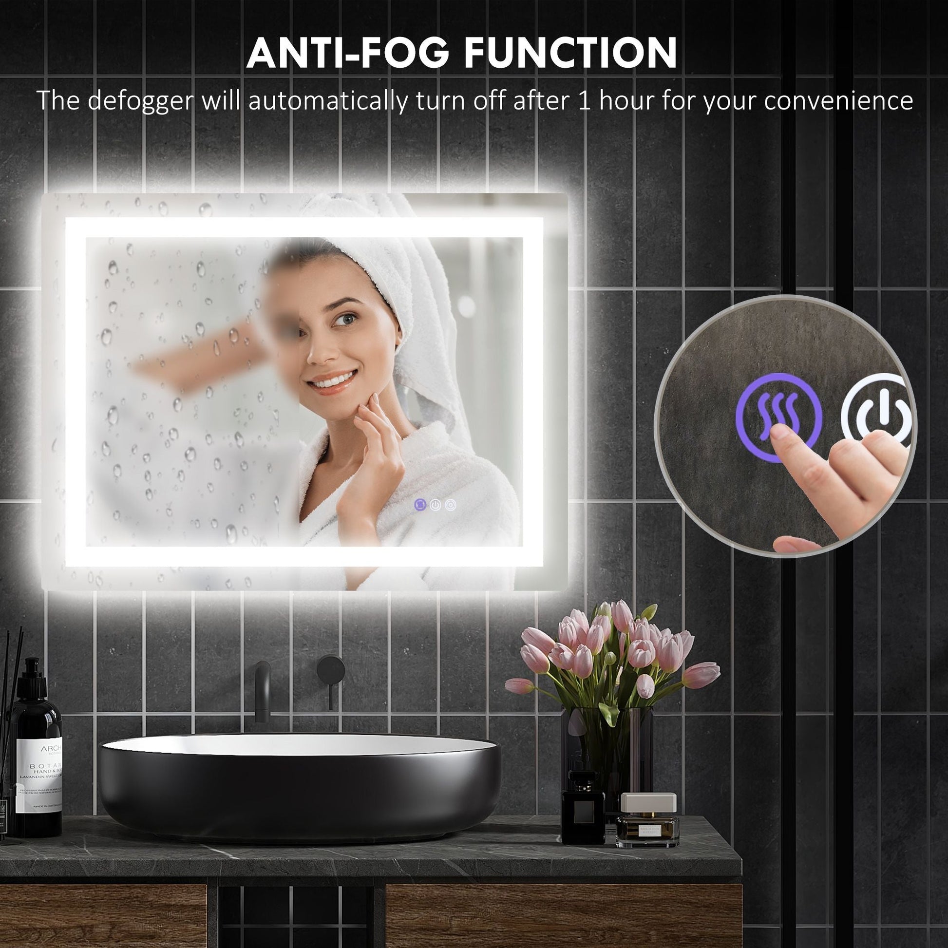 HOMCOM Dimmable Bathroom Mirror with Lights, 32" x 24" Backlit/Front Lit LED Mirror, Anti - Fog, Memory, Infinite Color Temp - 7DAY'S