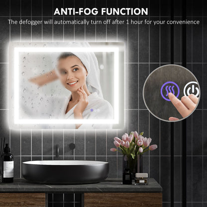 HOMCOM Dimmable Bathroom Mirror with Lights, 32" x 24" Backlit/Front Lit LED Mirror, Anti - Fog, Memory, Infinite Color Temp - 7DAY'S