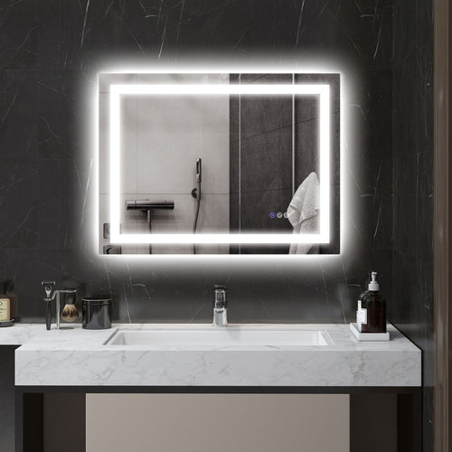 HOMCOM Dimmable Bathroom Mirror with Lights, 32" x 24" Backlit/Front Lit LED Mirror, Anti - Fog, Memory, Infinite Color Temp - 7DAY'S