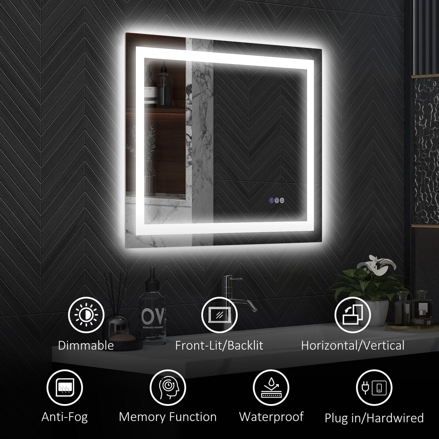 HOMCOM Dimmable Bathroom Mirror with Lights, 32" x 24" Backlit/Front Lit LED Mirror, Anti - Fog, Memory, Infinite Color Temp - 7DAY'S