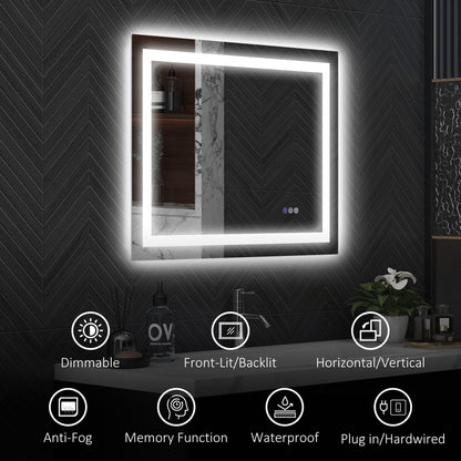 HOMCOM Dimmable Bathroom Mirror with Lights, 32" x 24" Backlit/Front Lit LED Mirror, Anti - Fog, Memory, Infinite Color Temp - 7DAY'S