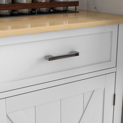 HOMCOM Farmhouse Kitchen Island Cart with Drop Leaf Breakfast Bar, 2 Drawers, Adjustable Shelves, White Wood - 7DAY'S