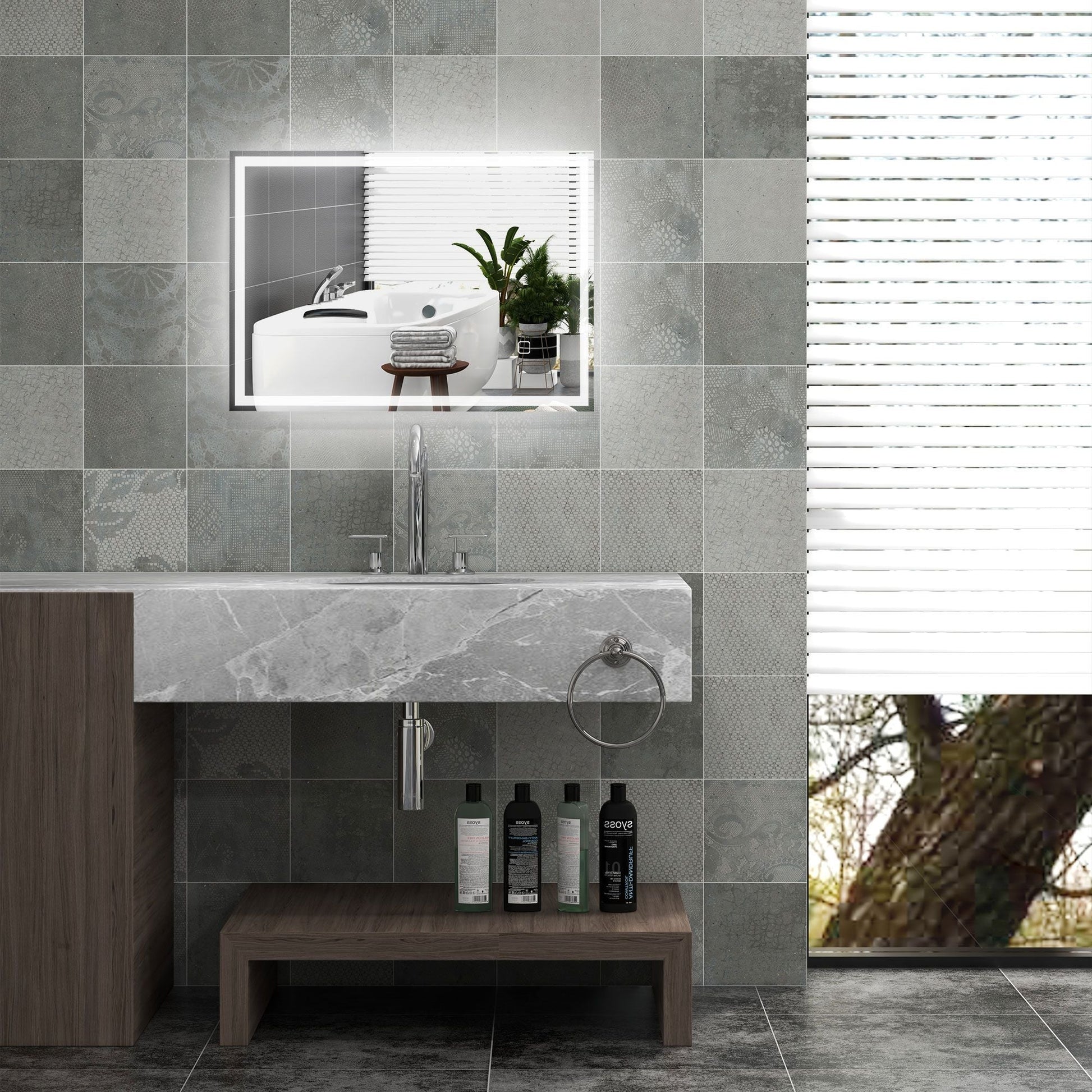 HOMCOM LED Bathroom Vanity Mirror 32x24 Inch Smart Touch Dimmable 3 Colors Makeup Mirror - 7DAY'S