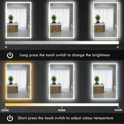 HOMCOM LED Bathroom Vanity Mirror 32x24 Inch Smart Touch Dimmable 3 Colors Makeup Mirror - 7DAY'S