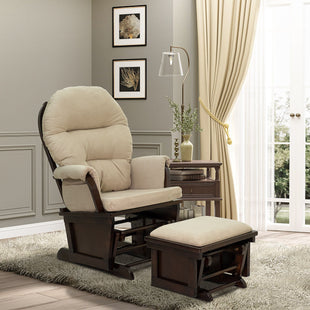 HOMCOM Nursery Glider Rocking Chair with Ottoman, Thick Padded Cushion Seating and Wood Base, Cream White - 7DAY'S