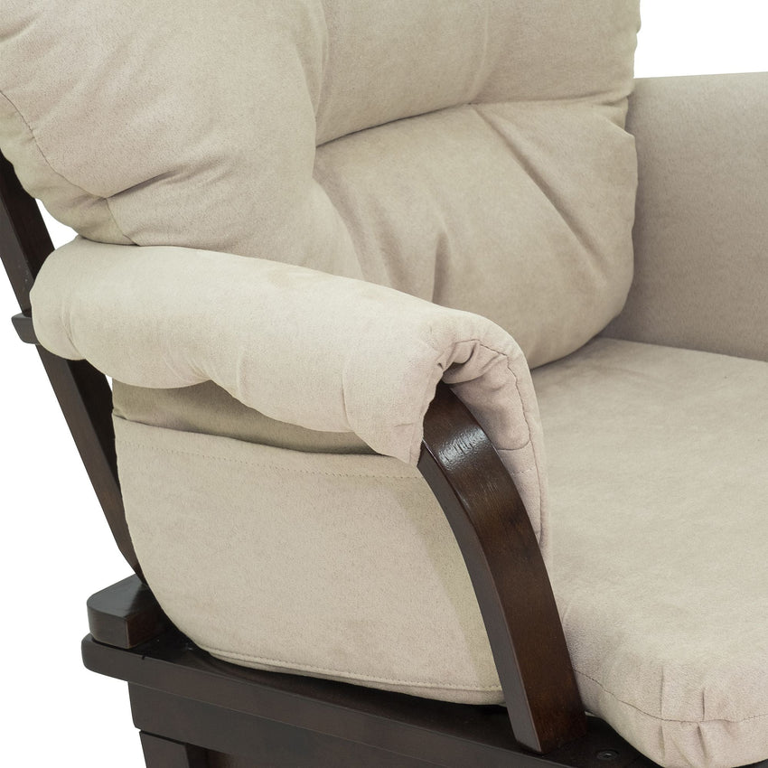 HOMCOM Nursery Glider Rocking Chair with Ottoman, Thick Padded Cushion Seating and Wood Base, Cream White - 7DAY'S