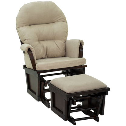 HOMCOM Nursery Glider Rocking Chair with Ottoman, Thick Padded Cushion Seating and Wood Base, Cream White - 7DAY'S