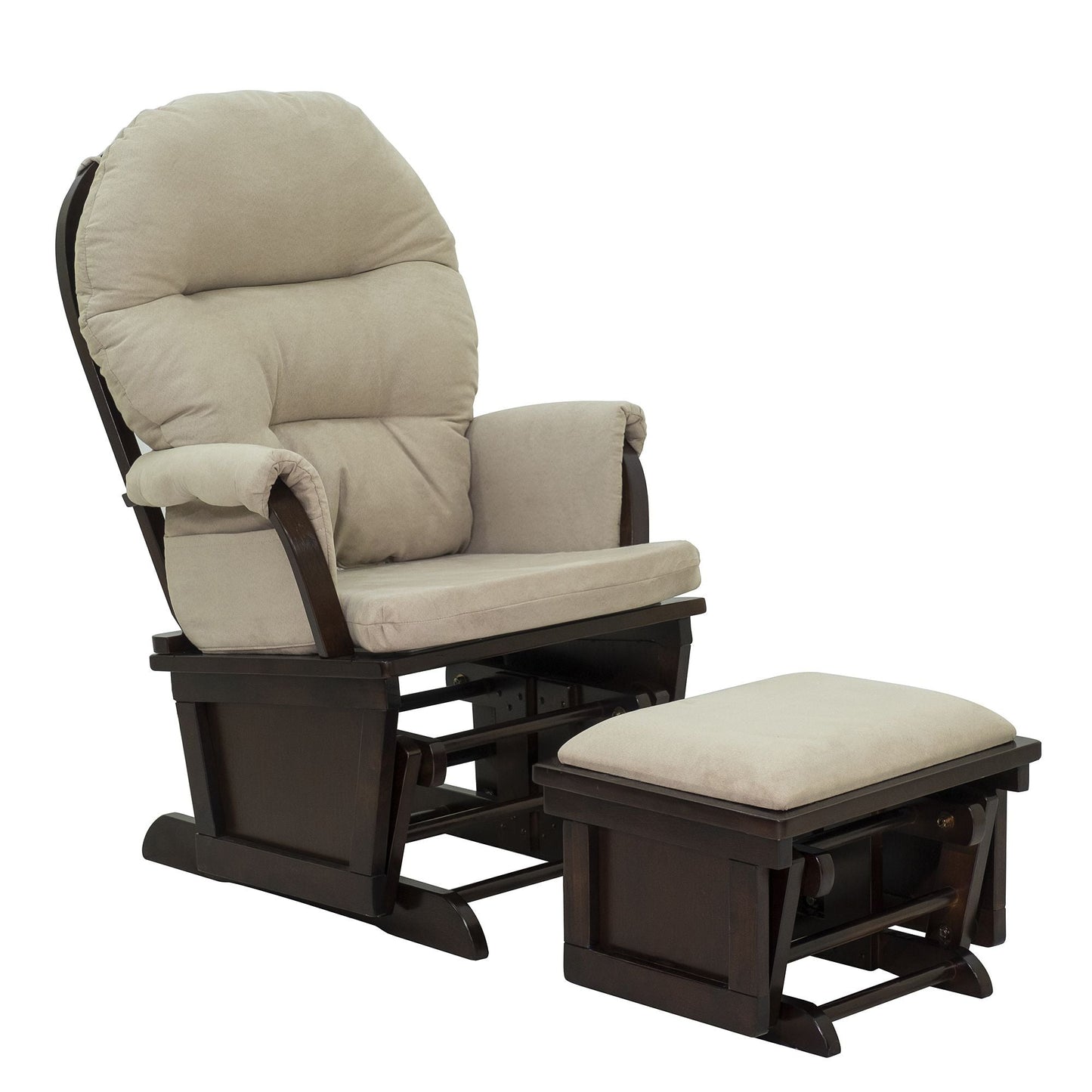 HOMCOM Nursery Glider Rocking Chair with Ottoman, Thick Padded Cushion Seating and Wood Base, Cream White - 7DAY'S