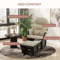 HOMCOM Nursery Glider Rocking Chair with Ottoman, Thick Padded Cushion Seating and Wood Base, Cream White - 7DAY'S