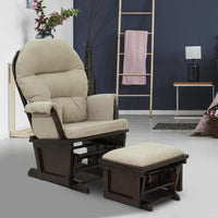 HOMCOM Nursery Glider Rocking Chair with Ottoman, Thick Padded Cushion Seating and Wood Base, Cream White - 7DAY'S
