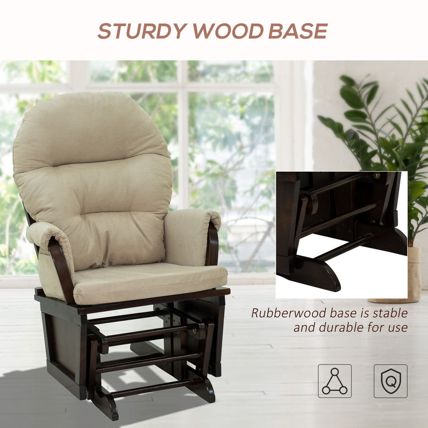 HOMCOM Nursery Glider Rocking Chair with Ottoman, Thick Padded Cushion Seating and Wood Base, Cream White - 7DAY'S