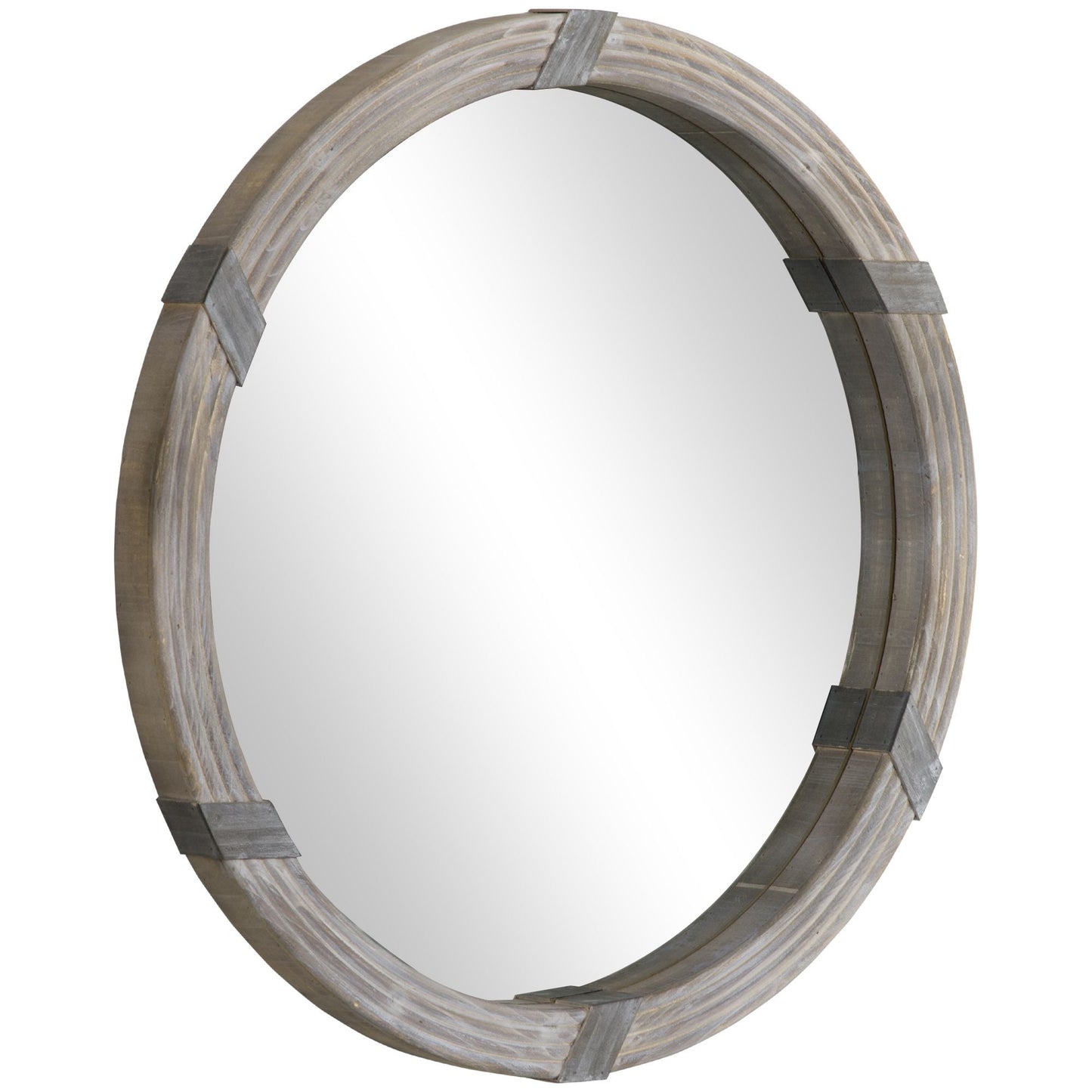 HOMCOM Round Wood Wall Mirror 31 Inch Natural Wood Color for Living Room Bedroom - 7DAY'S