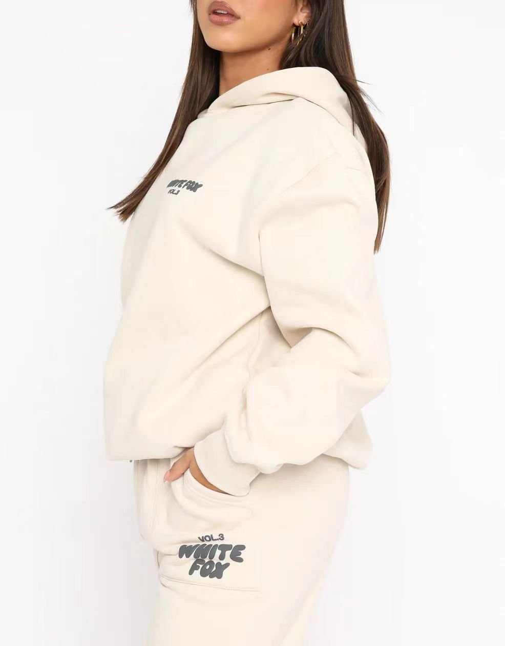 Hoodie - white Fox Outerwear - two Pieces Of Hoodie Suits Long - sleeved Hooded Outfit Set Jst - 7DAY'S