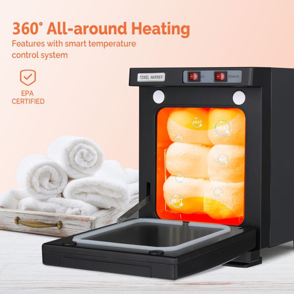 Hot Towel Warmer for Facials Massage, Esthetician Towel Heating Cabinet Black, Aluminum Chamber, Salon Beauty Spa Barbershop Equipment - 7DAY'S