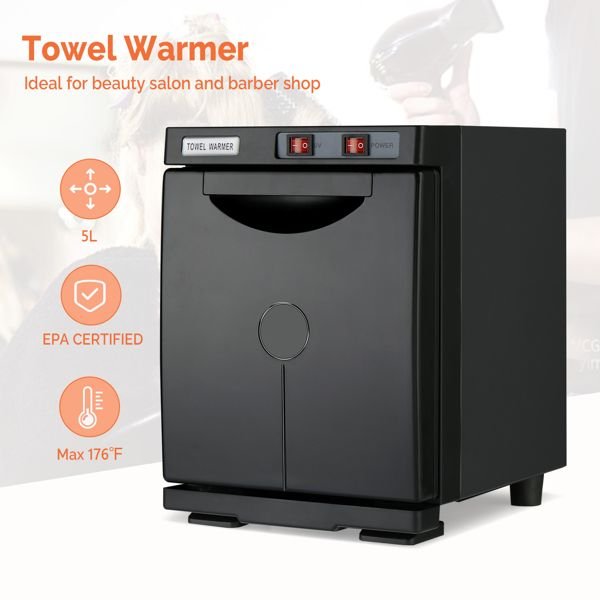 Hot Towel Warmer for Facials Massage, Esthetician Towel Heating Cabinet Black, Aluminum Chamber, Salon Beauty Spa Barbershop Equipment - 7DAY'S