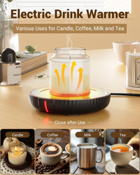 HouseGem Large Candle Warmer Plate,Ideal Desk Cup Warmer for Coffee, Beverages, Milk & Tea (Black) - 7DAY'S