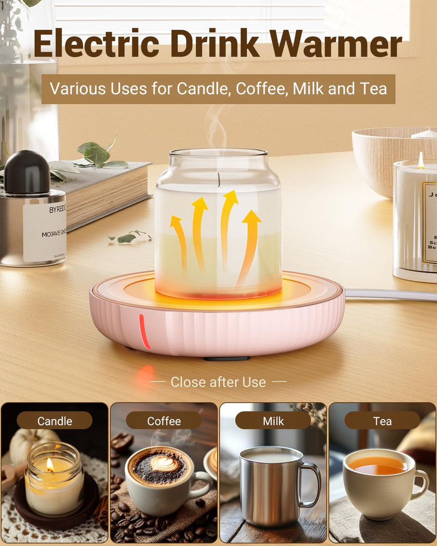 HouseGem Large Candle Warmer Plate,Ideal Desk Cup Warmer for Coffee, Beverages, Milk & Tea (Black) - 7DAY'S