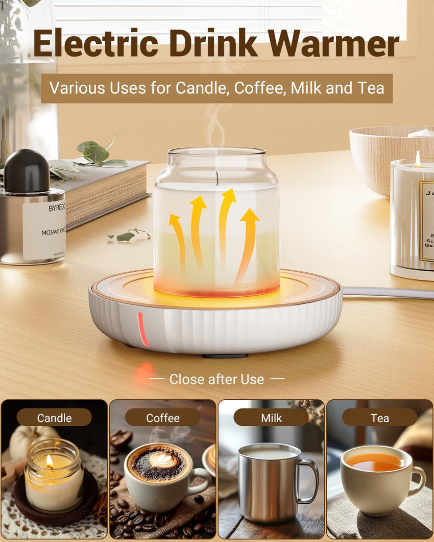 HouseGem Large Candle Warmer Plate,Ideal Desk Cup Warmer for Coffee, Beverages, Milk & Tea (Black) - 7DAY'S