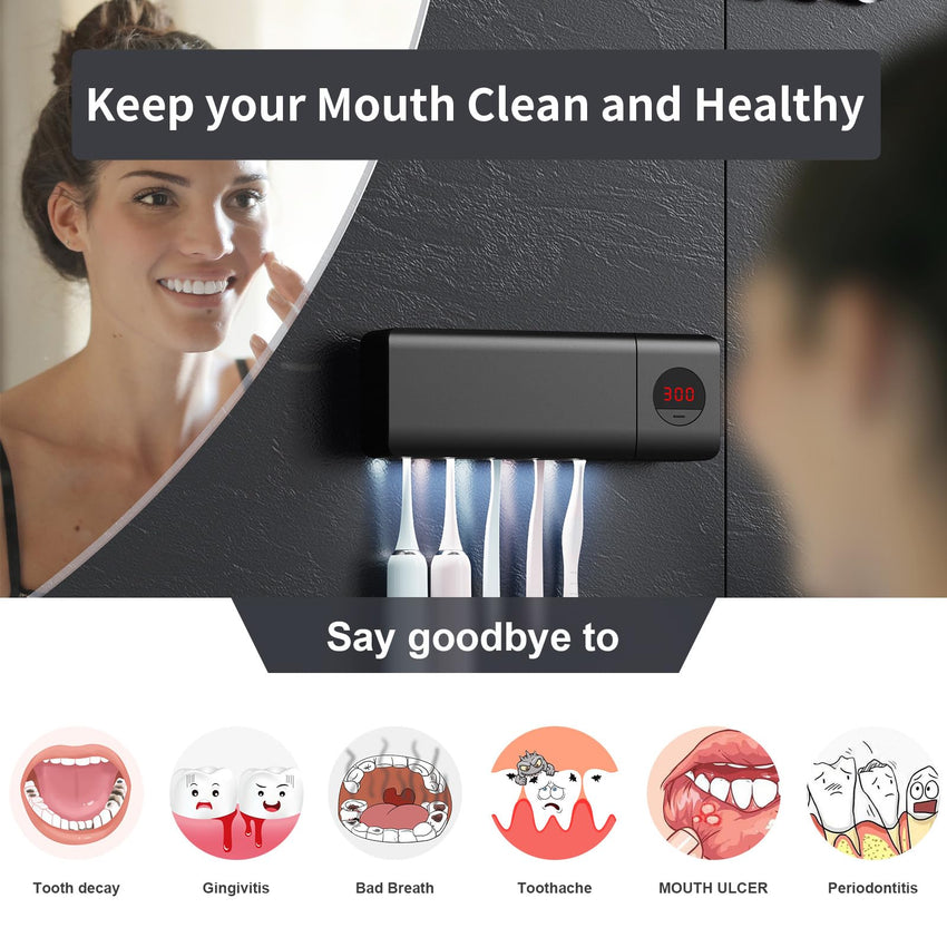 HouseGem Toothbrush Holder, Timer Function, 2000mAh Rechargeable Cordless Wall - Mounted Bathroom (White) - 7DAY'S