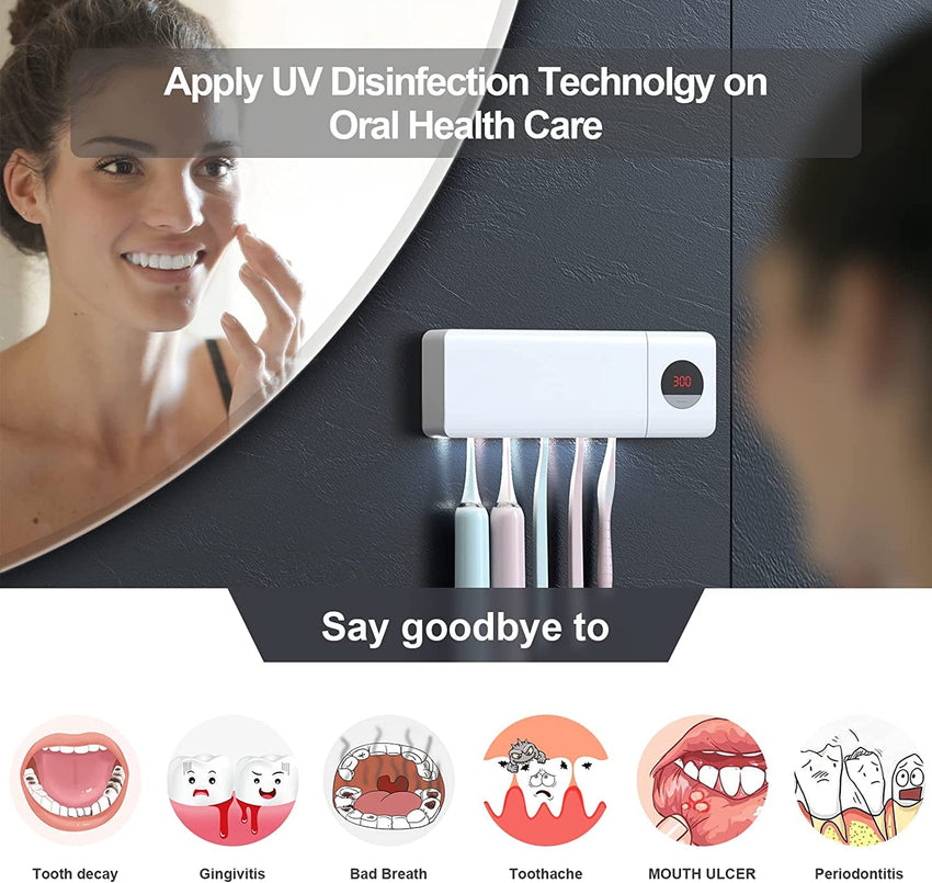 HouseGem Toothbrush Holder, Timer Function, 2000mAh Rechargeable Cordless Wall - Mounted Bathroom (White) - 7DAY'S
