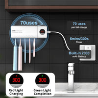 HouseGem Toothbrush Holder, Timer Function, 2000mAh Rechargeable Cordless Wall - Mounted Bathroom (White) - 7DAY'S