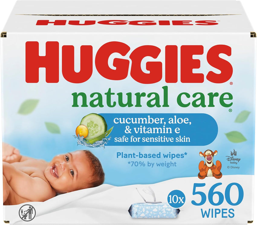 Huggies Natural Care Cucumber, Aloe and Vitamin E Baby Wipes, Hypoallergenic, Scented, 10 Flip - Top Packs (560 Wipes Total), Packaging May Vary - 7DAY'S