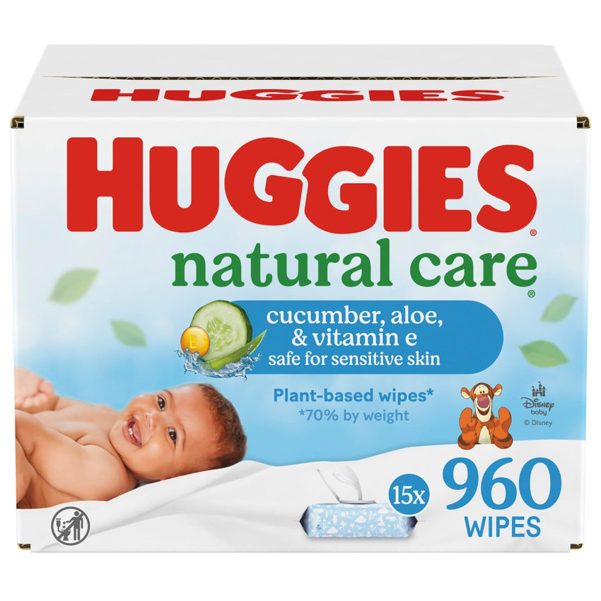 Huggies Natural Care Cucumber, Aloe and Vitamin E Baby Wipes, Hypoallergenic, Scented, 10 Flip - Top Packs (560 Wipes Total), Packaging May Vary - 7DAY'S