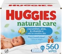 Huggies Natural Care Cucumber, Aloe and Vitamin E Baby Wipes, Hypoallergenic, Scented, 10 Flip - Top Packs (560 Wipes Total), Packaging May Vary - 7DAY'S